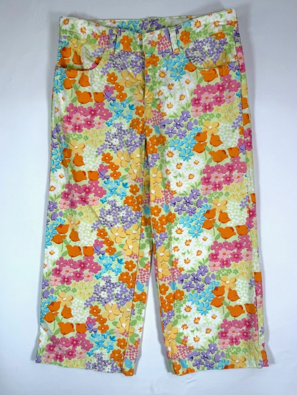 GYMBOREE Girls Floral Pants Size 12 Bright Multicolor Cotton Spring Summer Retro